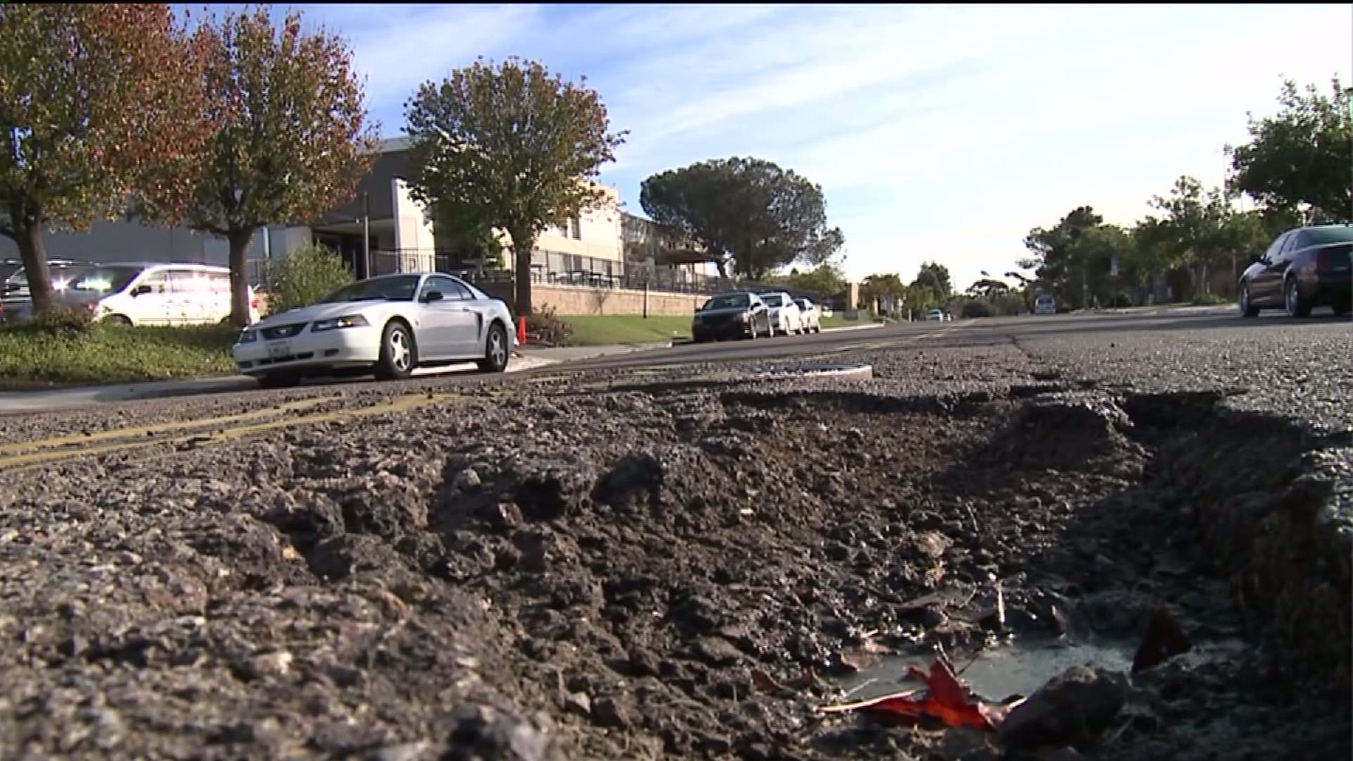 A pothole is seen in a file photo. (Credit: KTLA)