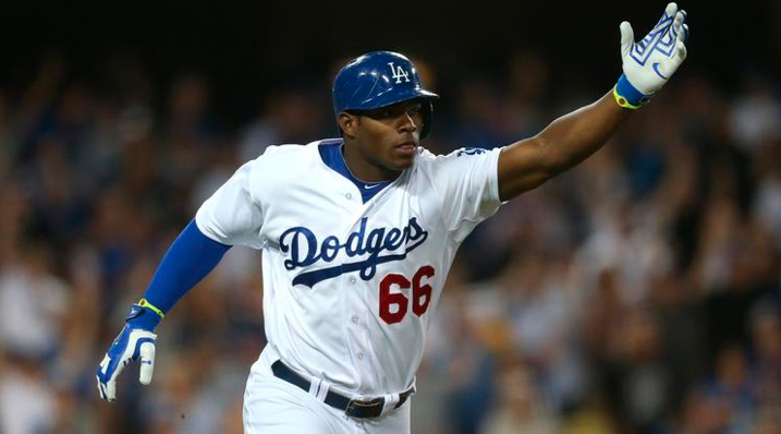 Yasiel Puig faces two federal counts of making false statements and obstructing justice. (Jeff Gross / Getty Images)