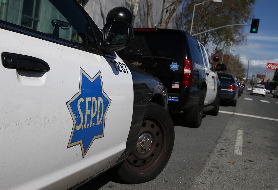 San Francisco police cars sit parked in front of the Hall of Justice on in San Francisco Feb. 27, 2014. (Credit: Justin Sullivan / Getty Images)