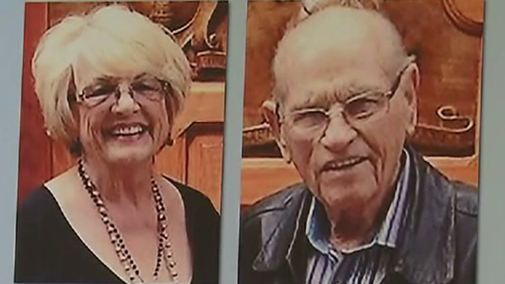 Shirley and Troy Isom are seen in photos on an "Information Wanted" poster displayed by the L.A. County Sheriff's Department at a May 6, 2015 news conference. (Credit: KTLA)