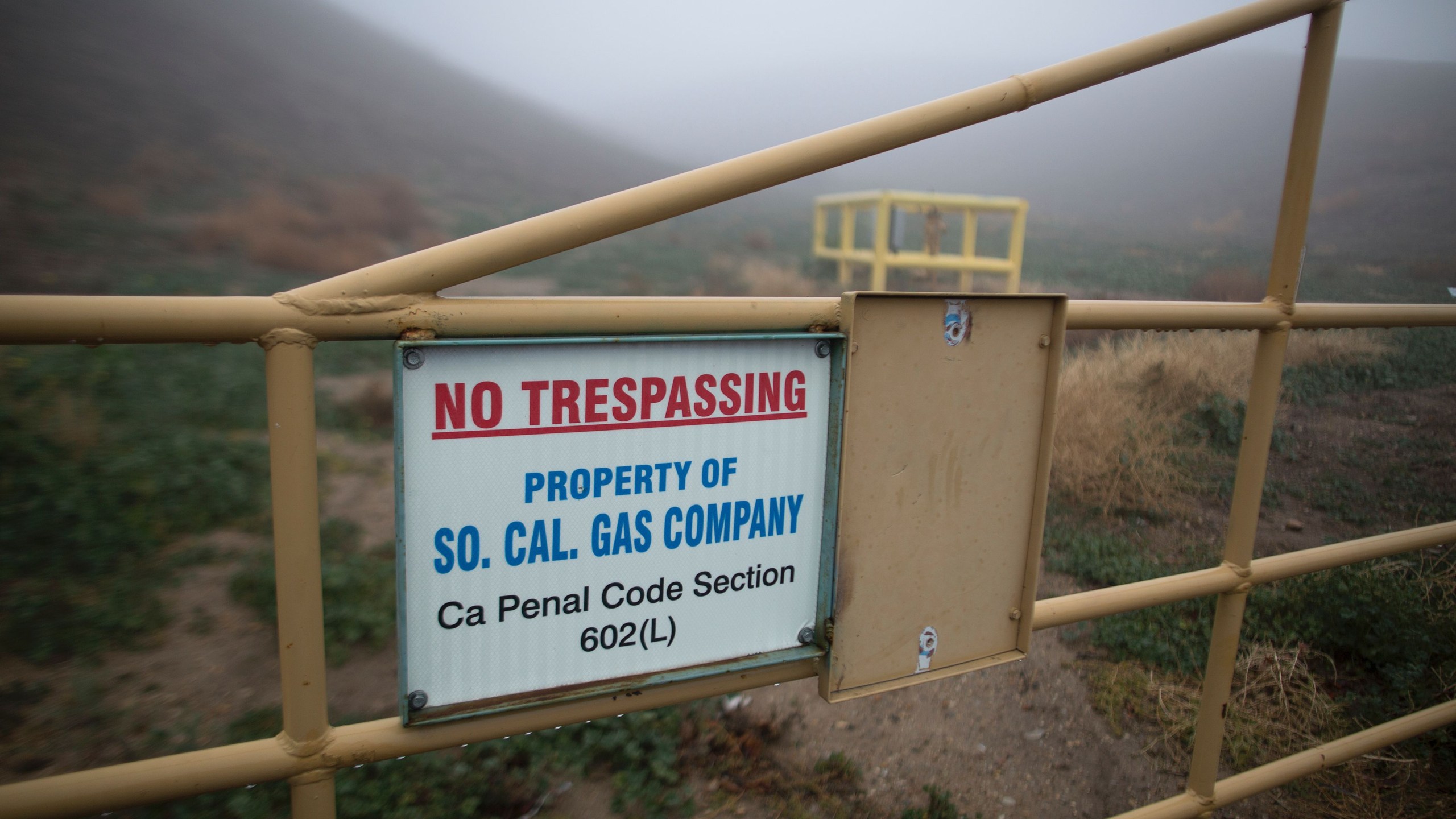 The boundary of Southern California Gas Company property, where Aliso Canyon Storage Field is located, is seen on Dec. 22, 2015. (DAVID MCNEW/AFP/Getty Images)