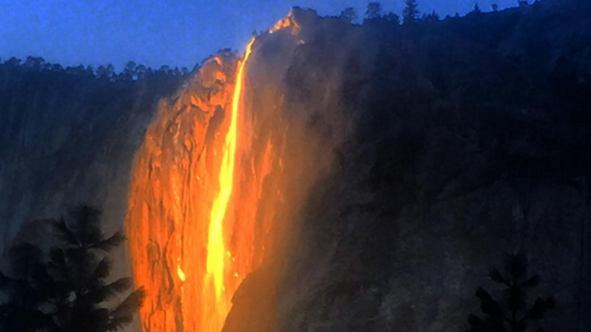 The illusion of fire falling over Horsetail Falls in Yosemite National Park, seen in this file photo, is a yearly phenomenon. (Credit: archanjm)