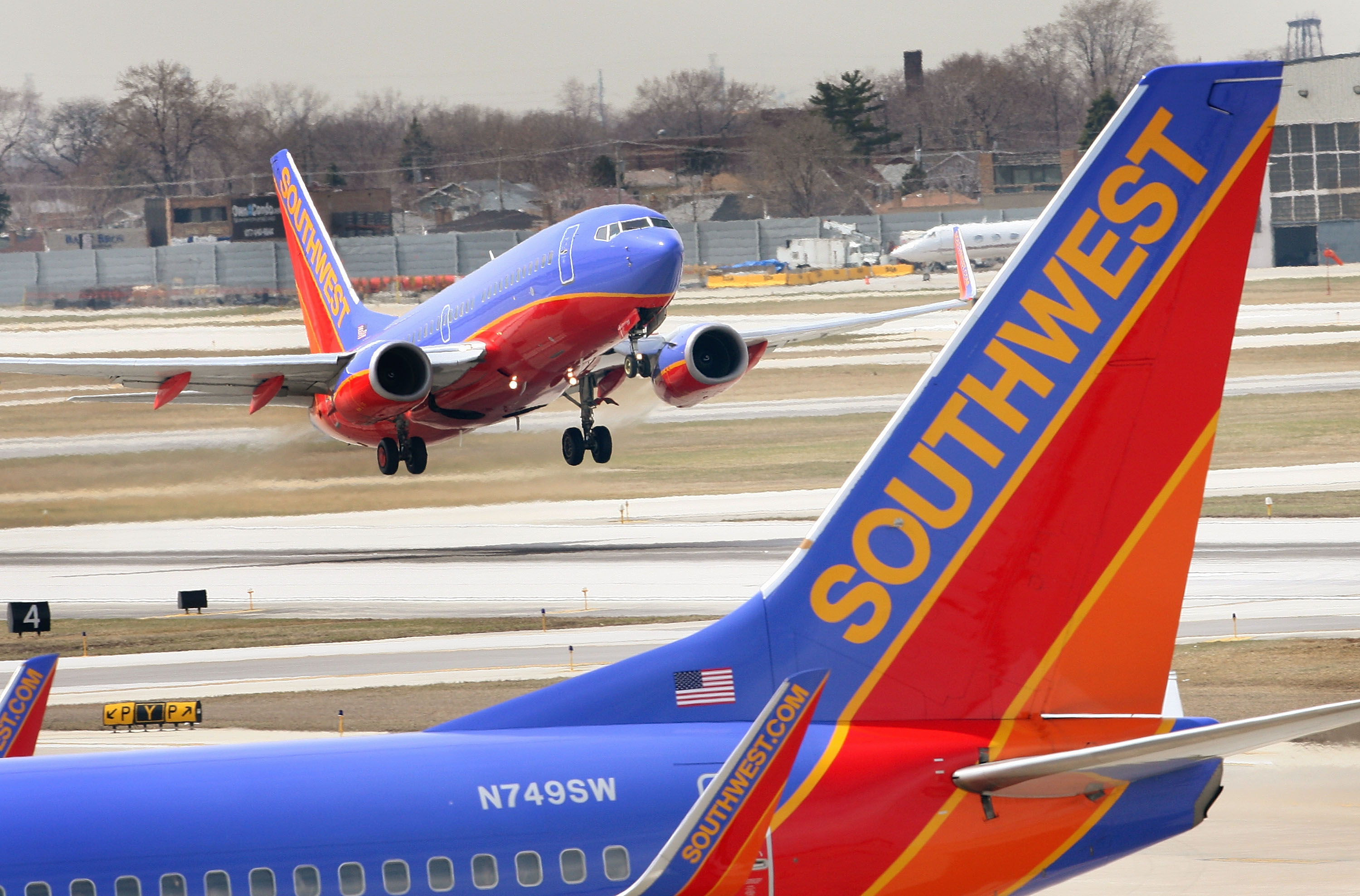 Southwest Airlines jets are seen at Chicago’s Midway Airport in an April 2008 file photo. (Credit: Scott Olson/Getty Images)