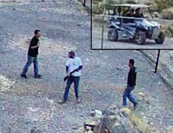 The National Park Service posted this photo on May 6 showing three men suspected of vandalism at Death Valley National Park on April 30.