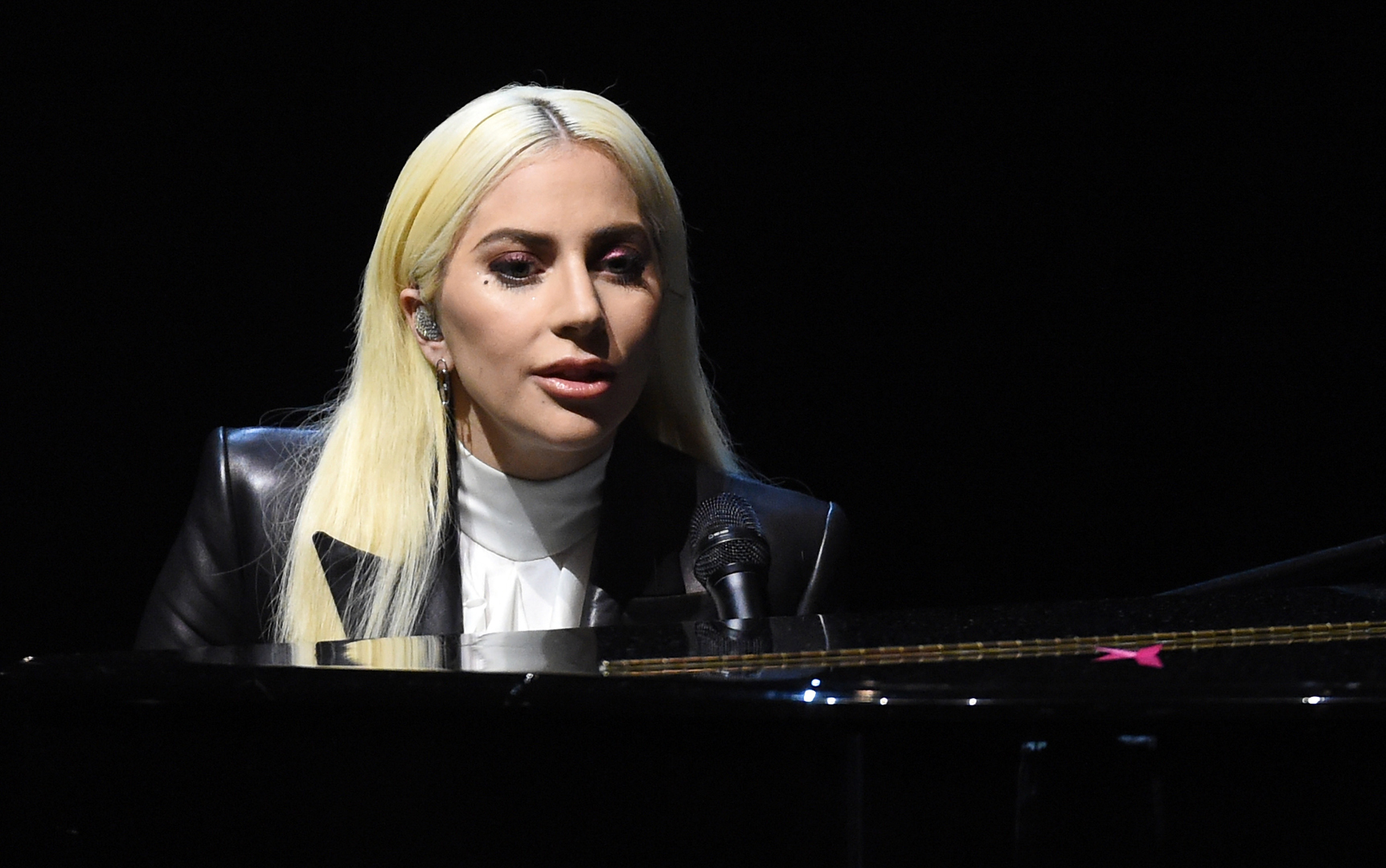 Lady Gaga speaks to students after performing as part of the national It's On Us Week of Action with U.S. Vice President Joe Biden at the Cox Pavilion at UNLV on April 7, 2016 (Credit: Ethan Miller/Getty Images)