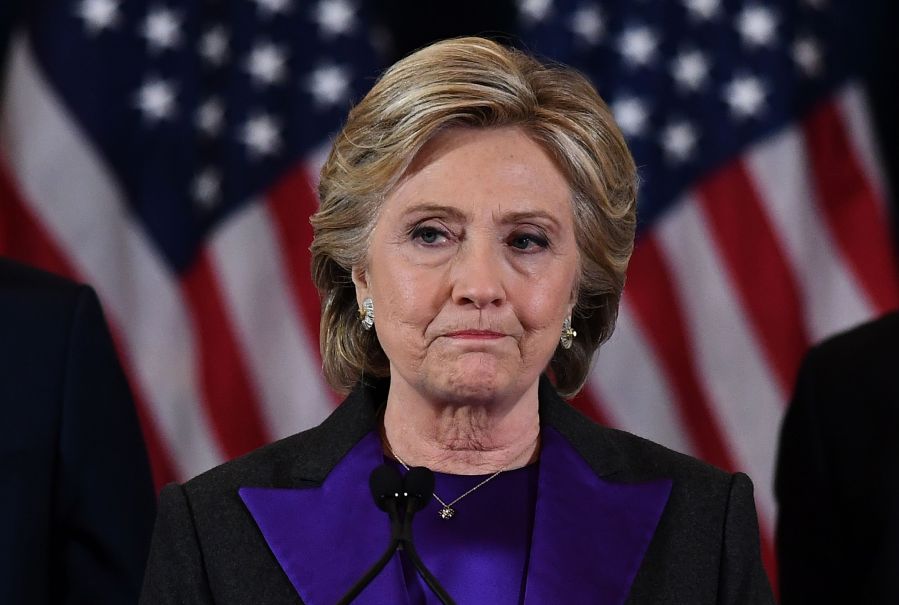 U.S. Democratic presidential candidate Hillary Clinton makes a concession speech after being defeated by Republican president-elect Donald Trump in New York on Nov. 9, 2016. (Credit: Jewel Samad/AFP/Getty Images)