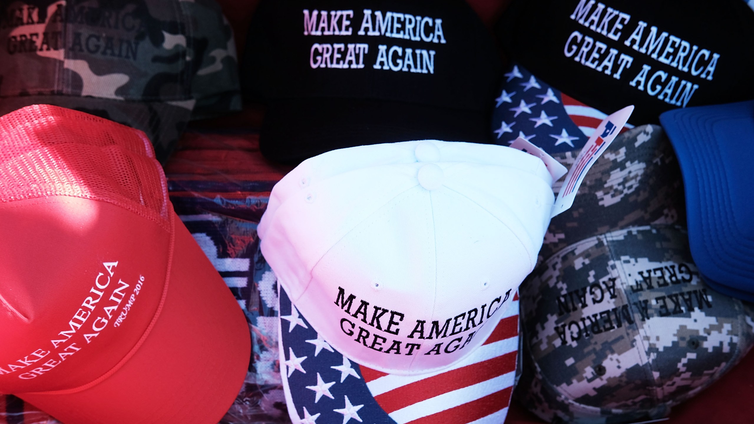 Donald Trump "Make America Great Again" hats are sold at a rally on Nov. 4, 2016 in Hershey, Pennsylvania. (Credit: Spencer Platt/Getty Images)