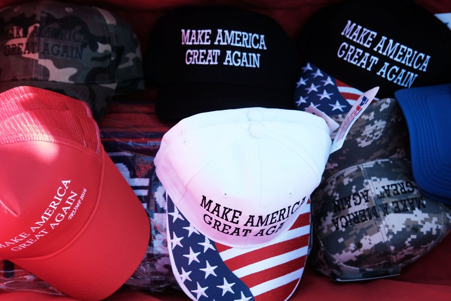 Donald Trump "Make America Great Again" hats are sold at a rally on Nov. 4, 2016 in Hershey, Pennsylvania. (Credit: Spencer Platt/Getty Images)