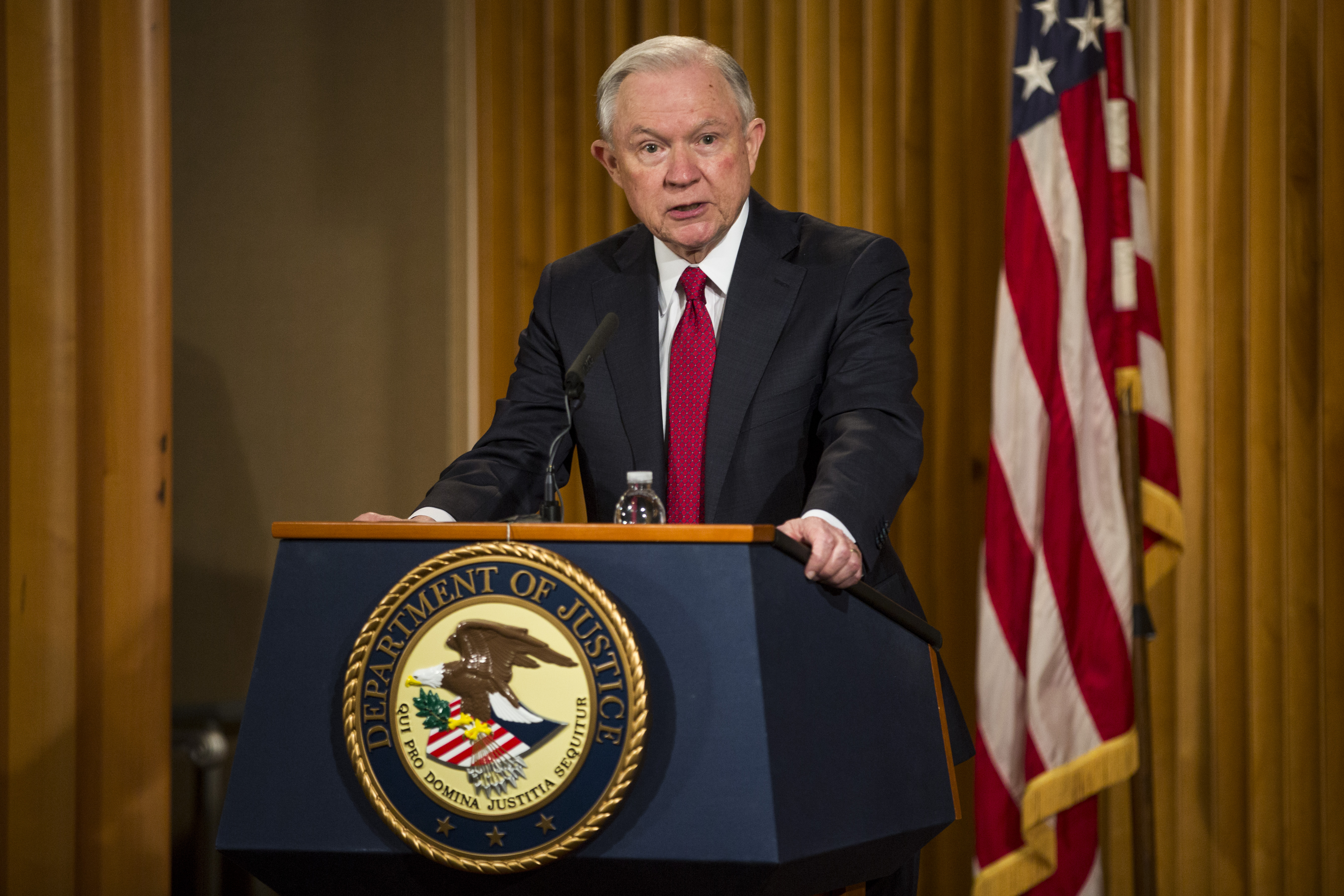 U.S. Attorney General Jeff Sessions delivers remarks at the Justice Department's 2017 African American History Month Observation at the Department of Justice on Feb. 28, 2017, in Washington, D.C. (Credit: Zach Gibson/Getty Images)