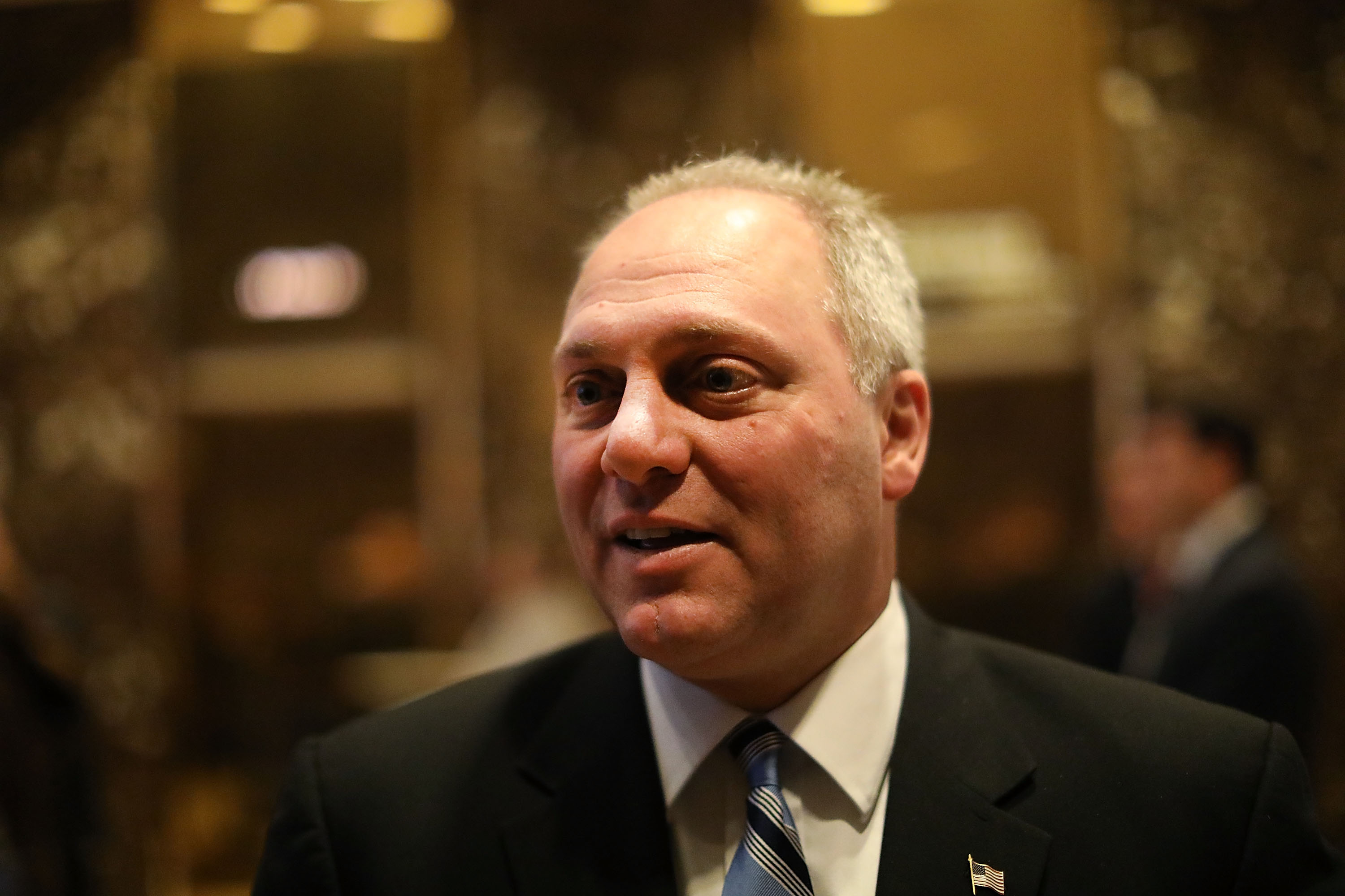 U.S. House Majority Whip Steve Scalise speaks to the media after a meeting at Trump Tower on Dec. 12, 2016, in New York City. (Credit: Spencer Platt/Getty Images)