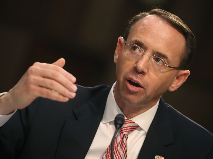 Deputy Attorney General Rod Rosenstein testifies during a Senate Intelligence Committee hearing in the Hart Senate Office Building on Capitol Hill June 7, 2017 (Credit: Mark Wilson/Getty Images)