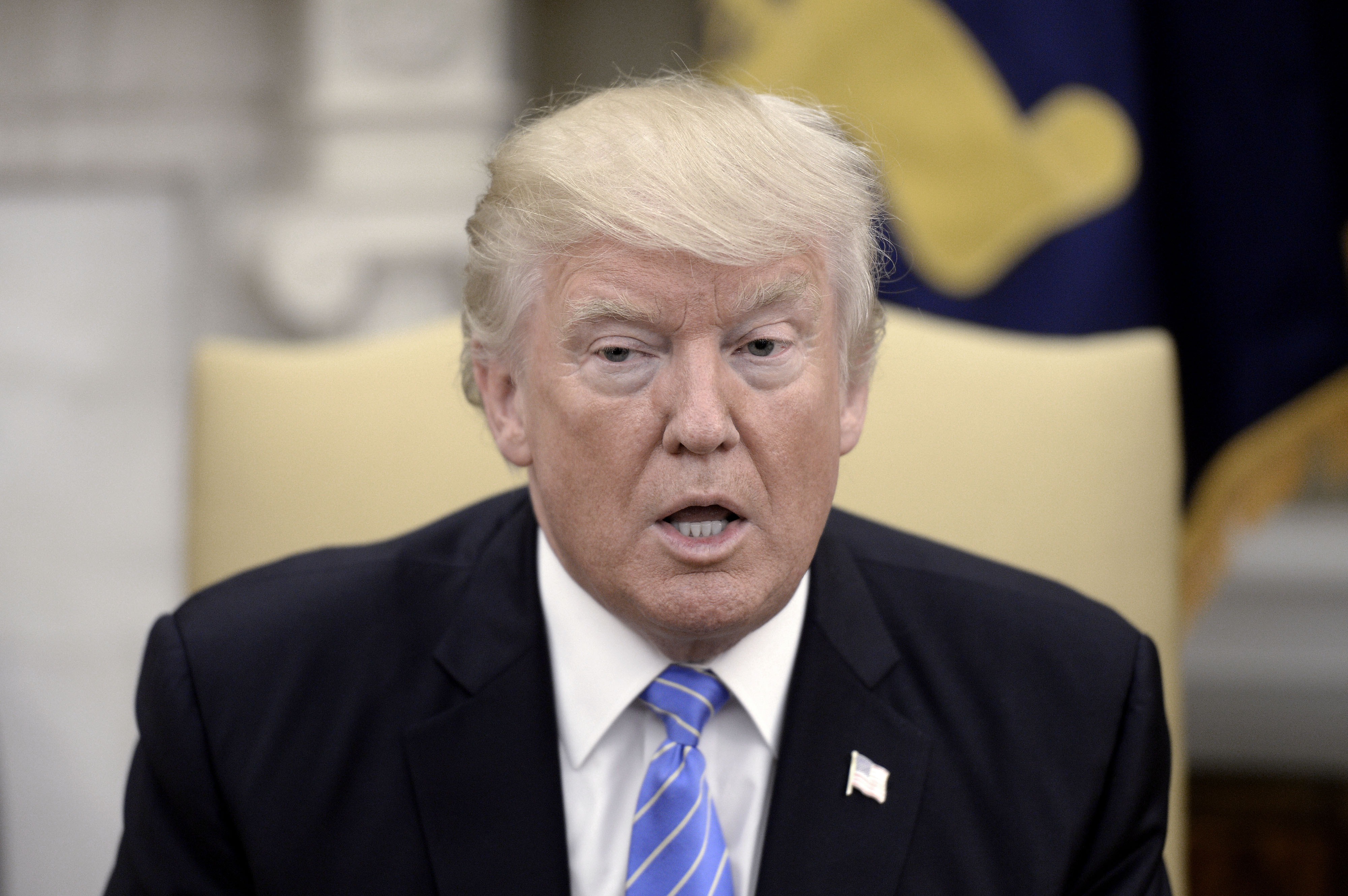 President Donald Trump speaks during a meeting with President Petro Poroshenko of Ukraine in the Oval Office of the White House on June 20, 2017 in Washington, DC. (Credit: Olivier Douliery-Pool/Getty Images)