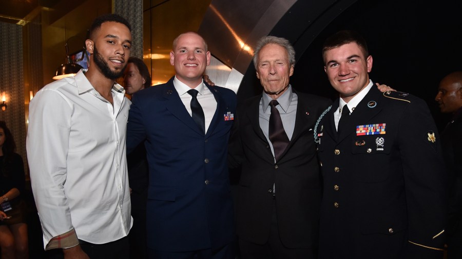 Spencer Stone, actor/director Clint Eastwood, and honoree Specialist Alek Skarlatos attend Spike TV's 10th Annual Guys Choice Awards at Sony Pictures Studios on June 4, 2016 in Culver City. (Credit: Mike Windle/Getty Images for Spike TV)