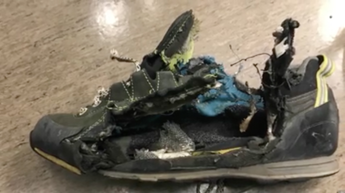 The California Highway Patrol on Aug. 23, 2017 shared this image of a shoe belonging to an Austrian man who was struck by lightning while hiking in the Sierra Nevada.