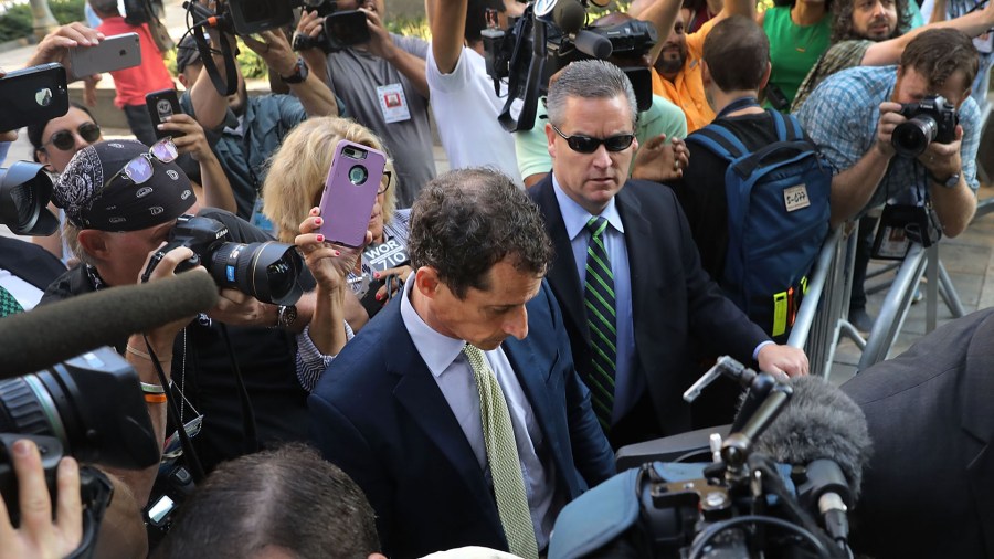 Former congressman Anthony Weiner arrives at a New York courthouse for his sentencing in a sexting case on September 25, 2017 in New York City. (Credit: Spencer Platt/Getty Images)