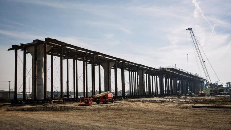 An undated photo shows a viaduct for the California bullet train under construction in Fresno. (Credit: Marcus Yam / Los Angeles Times)