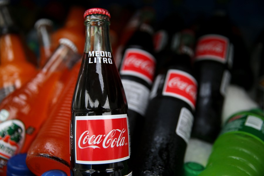 Bottles of soda are displayed in a cooler in a food truck on June 10, 2015, in San Francisco. (Credit: Justin Sullivan/Getty Images)