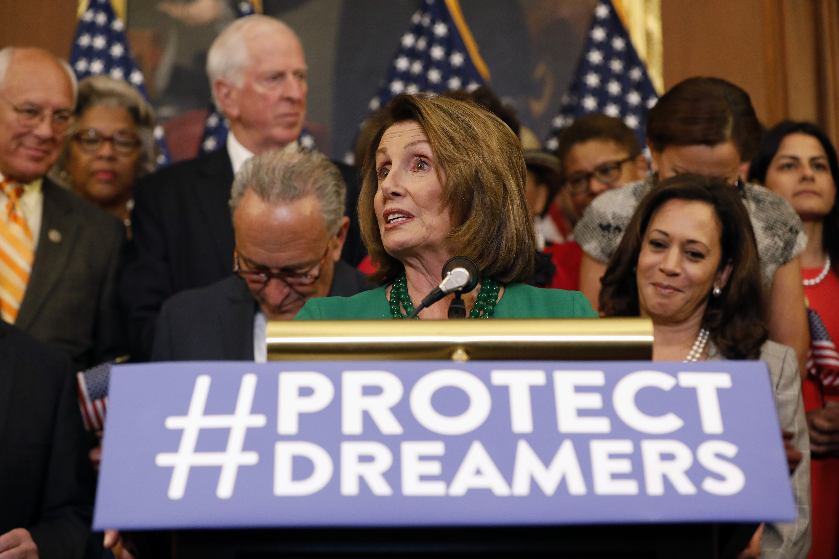 House Minority Leader Nancy Pelosi (D-CA) speaks at a news conference about President Donald Trump's decision to end the Deferred Action for Childhood Arrivals (DACA) program at the U.S. Capitol on Sept. 6, 2017. (Credit: Aaron P. Bernstein / Getty Images)