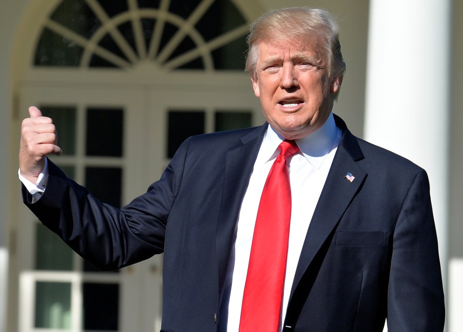 US President Donald Trump speaks about the bombing in London as he attends a photo opportunity in the Rose Garden of the White House, September 15, 2017, in Washington, DC. (Credit: MIKE THEILER/AFP/Getty Images)