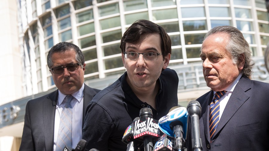 Former pharmaceutical executive Martin Shkreli speaks to the press after the jury issued a verdict in his case at the U.S. District Court for the Eastern District of New York, Aug. 4, 2017. (Drew Angerer/Getty Images)