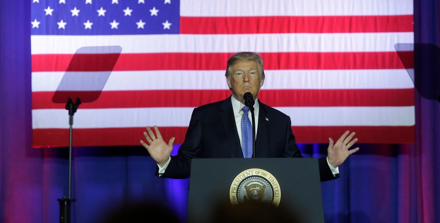 President Donald Trump addresses supporters as he speaks at the Indiana State Fairgrounds & Event Center September 27, 2017 in Indianapolis, Indiana. Trump spoke about his Republican tax plan. (Credit: Joshua Lott/Getty Images)