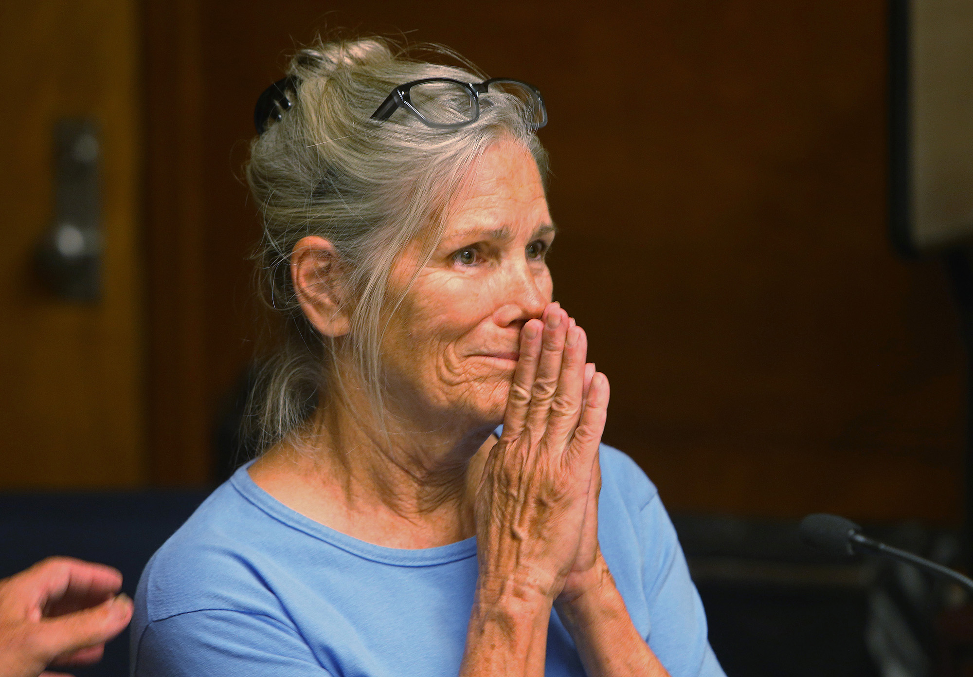 Leslie Van Houten is seen during a hearing on Sept. 6, 2017, at the California Institution for Women in Corona. (Credit: Stan Lim, Inland Valley Daily Bulletin/SCNG/pool)