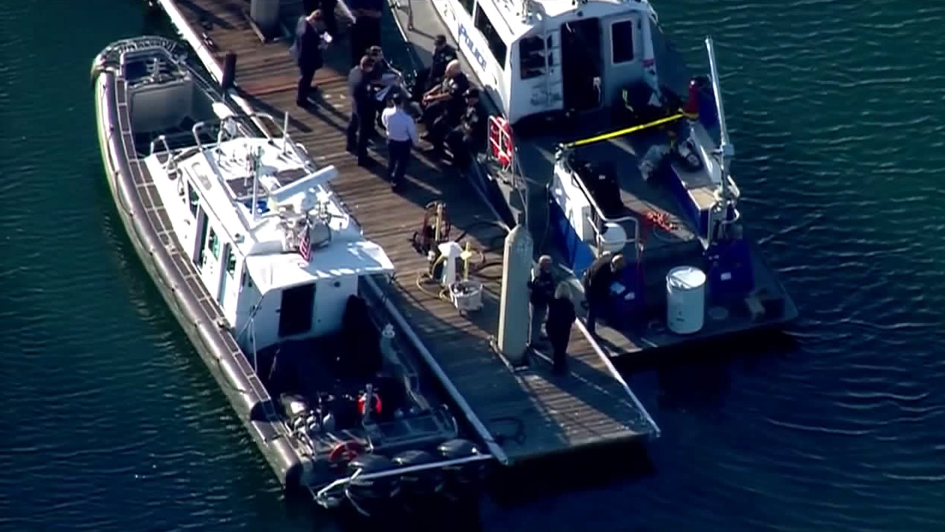 Police respond to the discovery of a barrel containing human remains in San Diego Bay on Oct. 12, 2017. (Credit: KSWB)