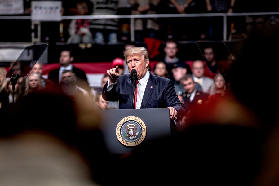 President Donald Trump speaks at a rally on March 15, 2017, in Nashville. During his speech, Trump promised to repeal and replace Obamacare and also criticized the decision by a federal judge in Hawaii that halted the latest version of the travel ban. (Credit: Andrea Morales/Getty Images)