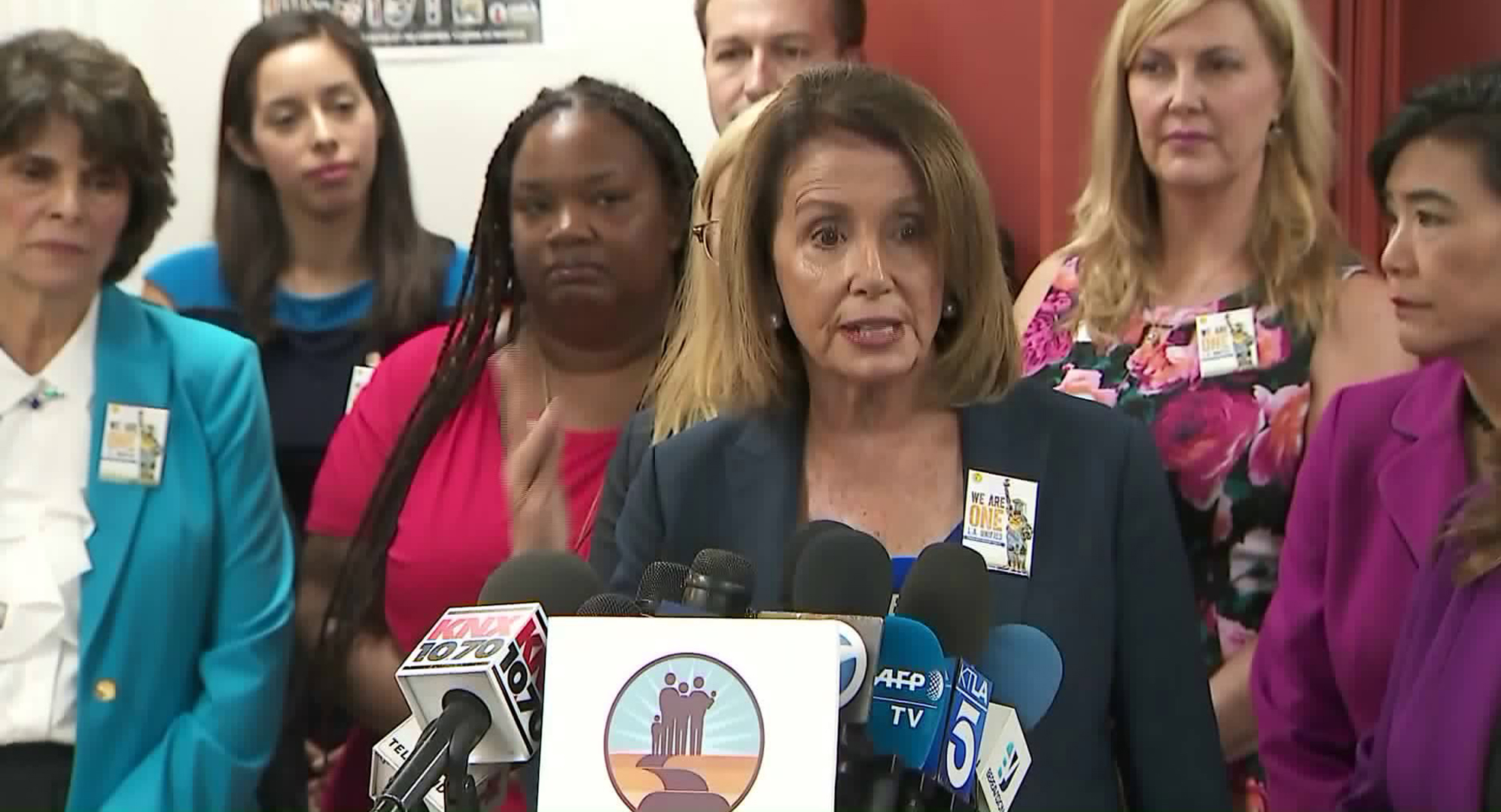 House Minority Leader Nancy Pelosi meets with DACA recipients in Los Angeles on Oct. 18, 2017. (Credit: KTLA)