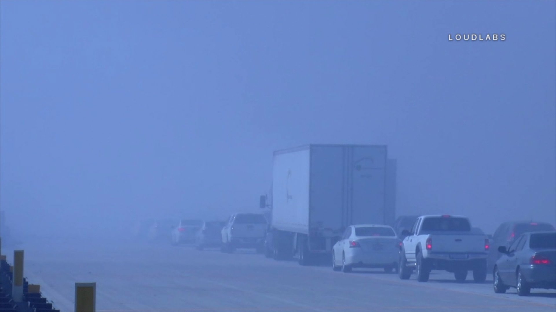 Traffic is shown at a standstill after a brush fire erupted on the 210 Freeway near Rancho Cucamonga on October 21, 2017. (Credit: LoudLabs)