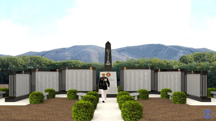 An artist's rendering envisions black granite slabs and a spire rising in the center to honor the 2,706 Marines and sailors who died in Vietnam while serving with the 5th Marine Regiment and 2nd Battalion, Fourth Marines. (Credit: Los Angeles Times/Rock of Ages)