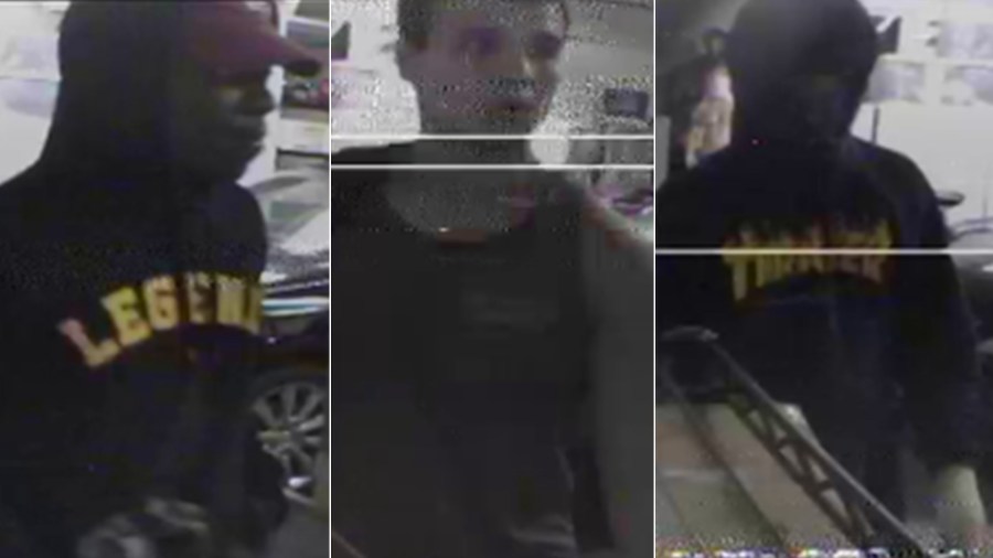 Three men are shown on surveillance video in a Chino Hills burglary Oct. 30, 2017.