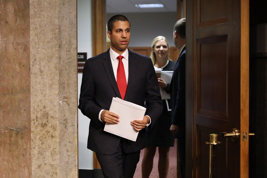 Federal Communications Commission Chairman Ajit Pai arrives for his confirmation hearing for a second term as chair of the commission before the Senate Commerce, Science and Transportation Committee in the Dirksen Senate Office Building on Capitol Hill July 19, 2017 in Washington, DC. (Credit: Chip Somodevilla/Getty Images)