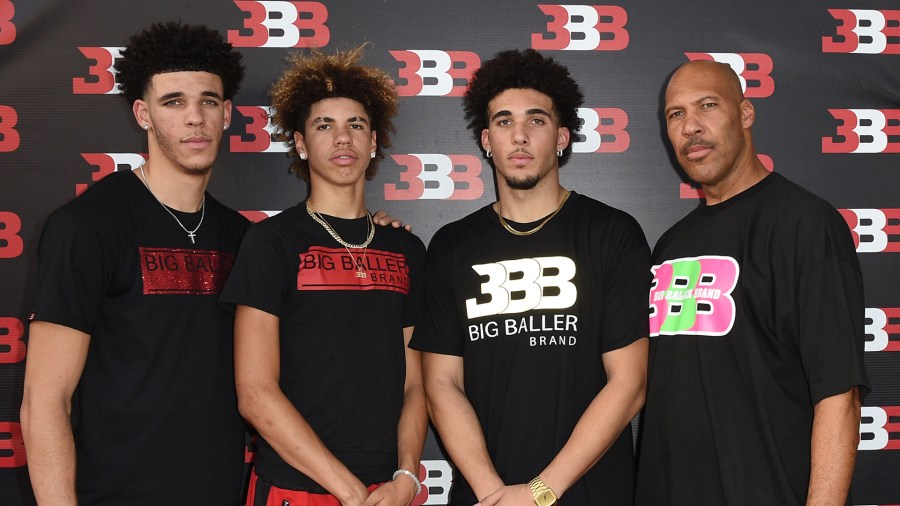 (Left to right) Lonzo Ball, LaMelo Ball, LiAngelo Ball and LaVar Ball attend Melo Ball's 16th Birthday on September 2, 2017 in Chino. (Credit: Joshua Blanchard/Getty Images for Crosswalk Productions )