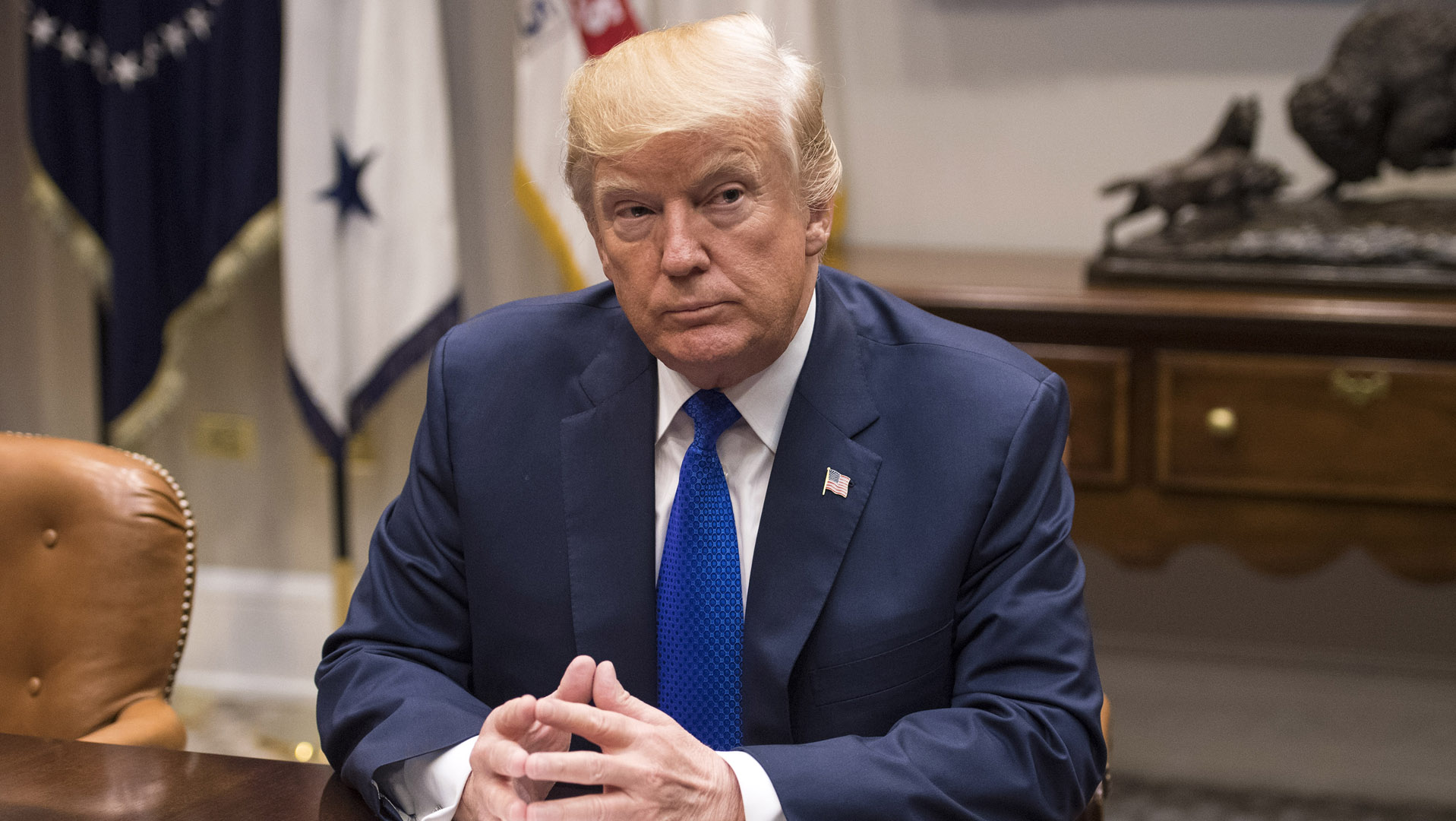 President Donald Trump speaks to the media during a meeting with congressional leadership in the Roosevelt Room at the White House on November 28, 2017 in Washington, DC. (Credit: Kevin Dietsch-Pool/Getty Images)