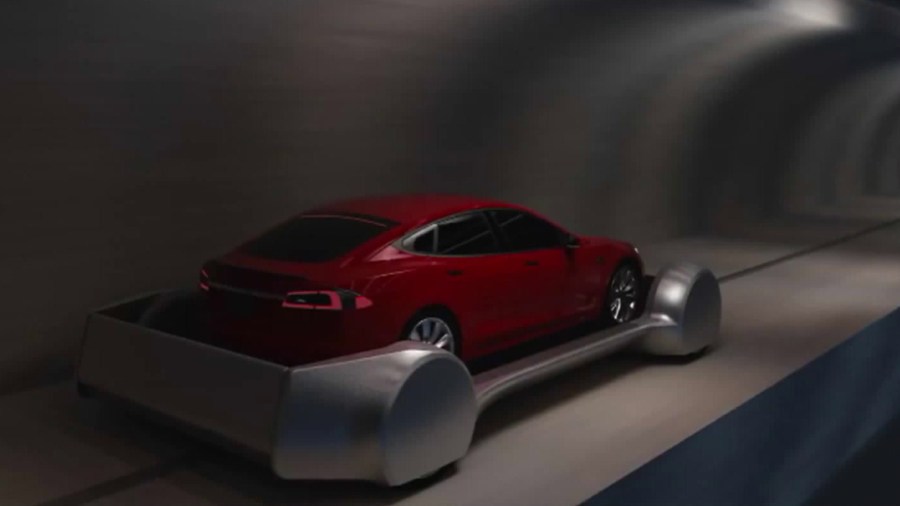 Video published by the Boring Co. in April 2017 shows a car moving through an underground tunnel.