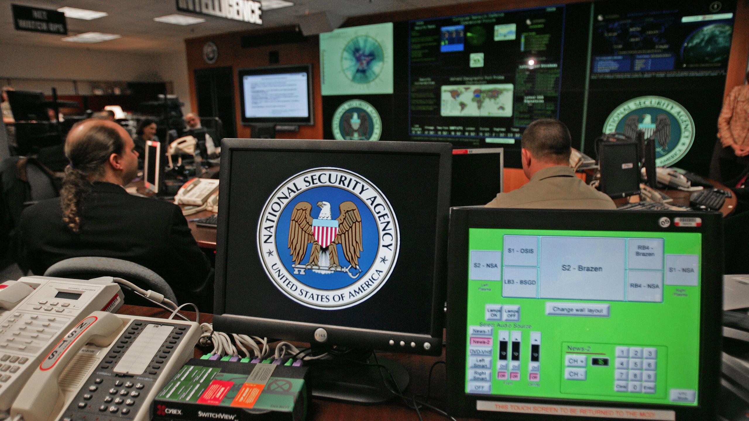 A computer workstation bears the National Security Agency logo inside its Fort Meade, Maryland, headquarters in a 2006 file photo. (Credit: Paul J. Richards / AFP / Getty Images)