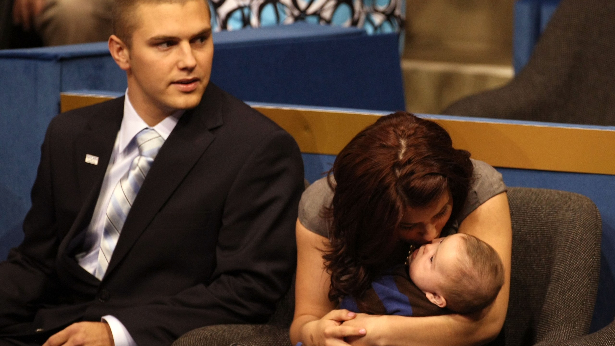 Track Palin sits with Willow Palin while holding Trig Palin on day three of the Republican National Convention on Sept. 3, 2008 in St. Paul, Minnesota. (Credit: Justin Sullivan/Getty Images)