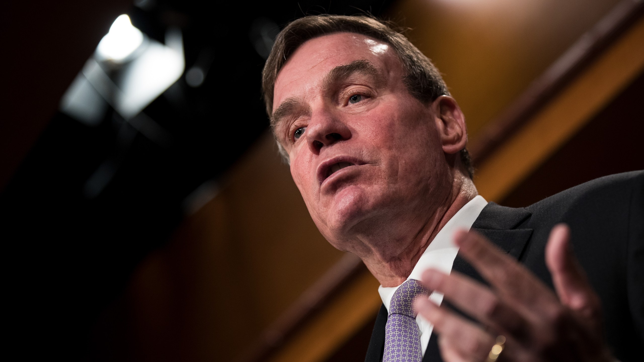 Sen. Mark Warner (D-VA) speaks during a press conference on Capitol Hill on October 19, 2017. (Credit: Drew Angerer/Getty Images)