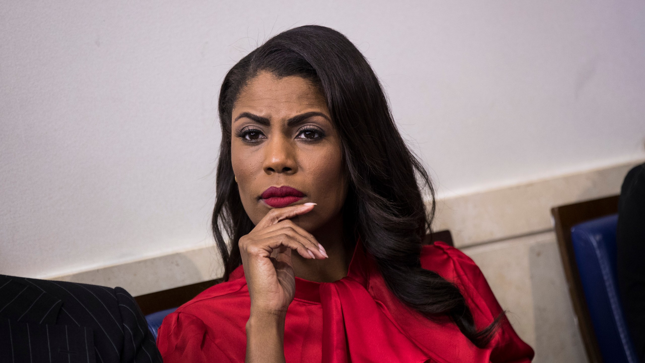 Omarosa Manigault listens during the daily press briefing at the White House on October 27, 2017. (Drew Angerer/Getty Images)