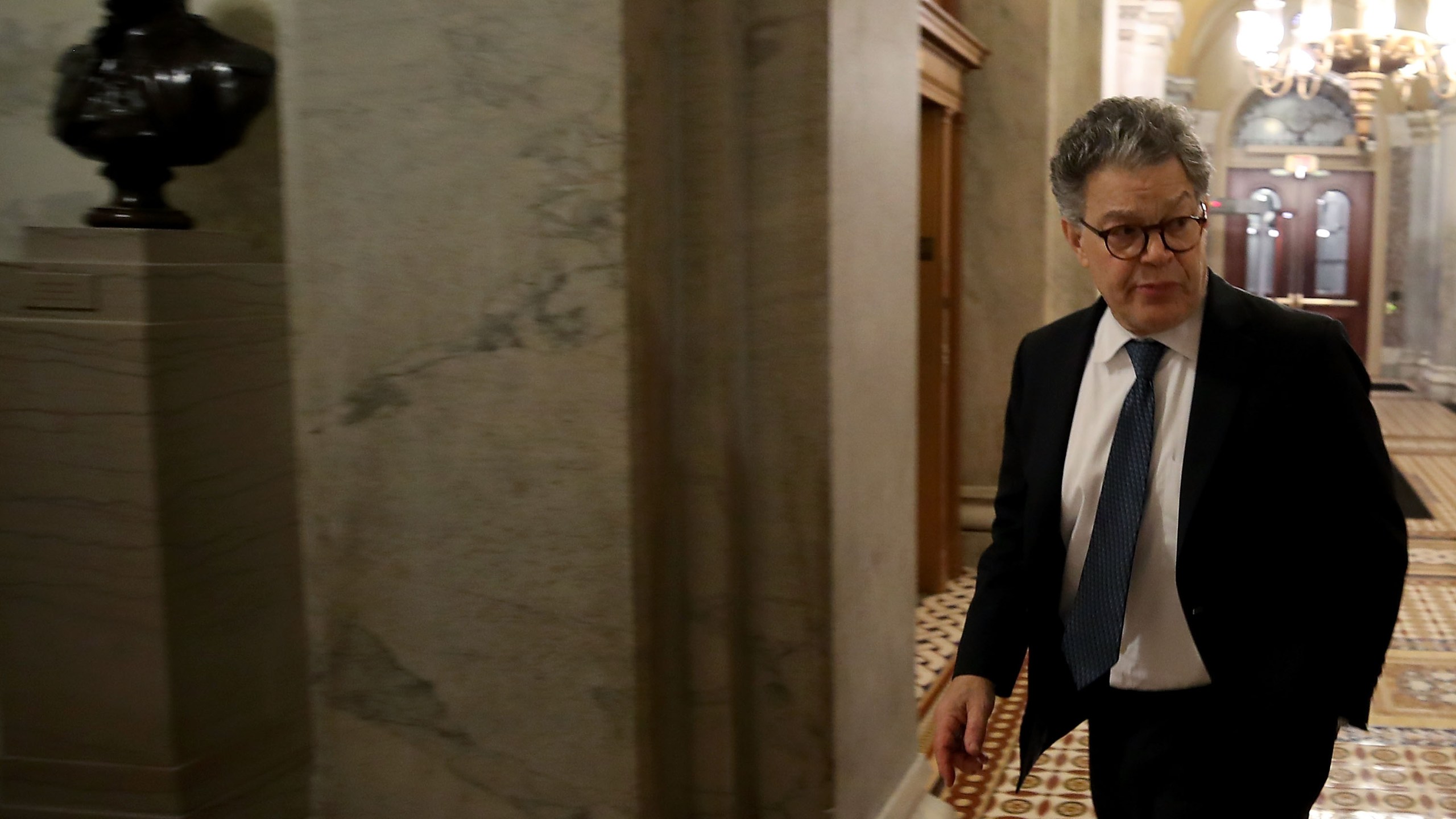 Sen. Al Franken (D-MN) arrives to cast a vote in the Senate Chamber inside of the U.S. Capitol building on Nov. 30, 2017.(Credit: Mark Wilson/Getty Images)