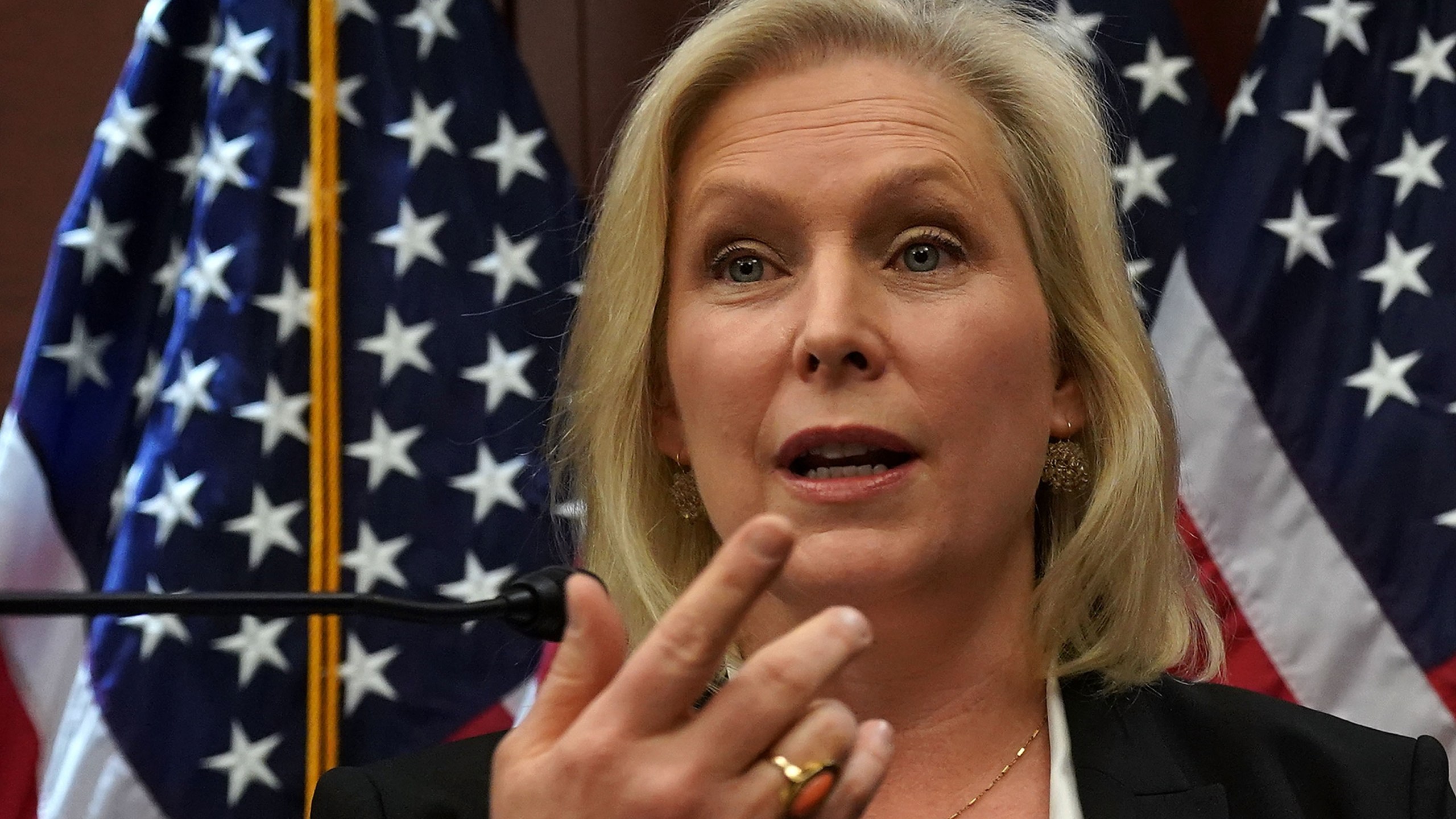 Sen. Kirsten Gillibrand (D-NY) speaks during a news conference Dec. 6, 2017, on Capitol Hill. (Credit: Alex Wong/Getty Images)