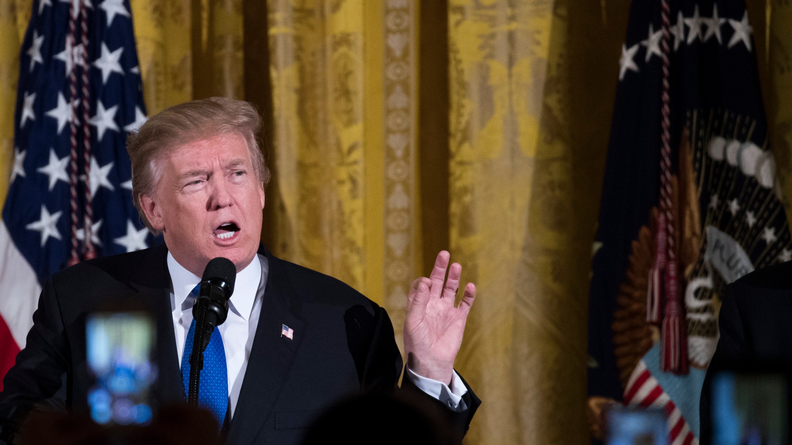 Donald Trump speaks during a Hanukkah Reception in the East Room of the White House on Dec. 7, 2017. (Credit: Drew Angerer/Getty Images)