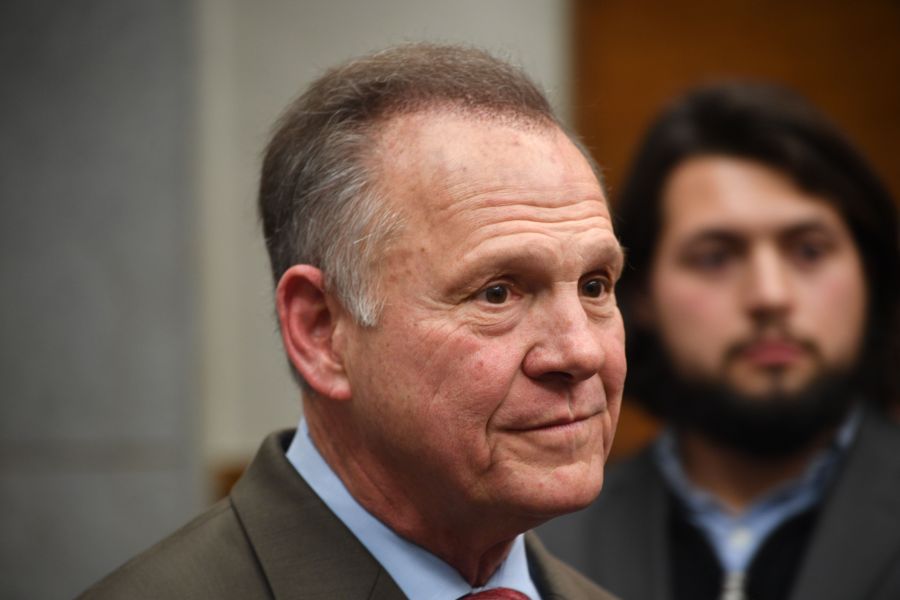 Roy Moore arrives at an election night party in Montgomery, Alabama, on December 12, 2017. (Credit: JIM WATSON/AFP/Getty Images)