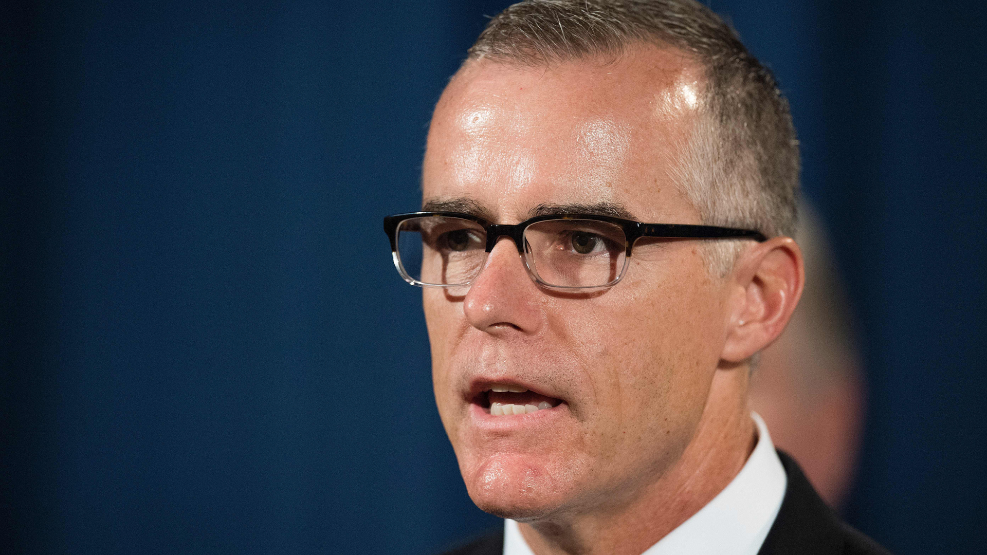 Andrew McCabe speaks during a press conference at the US Department of Justice in Washington, DC, on July 13, 2017. (Credit: JIM WATSON/AFP/Getty Images)