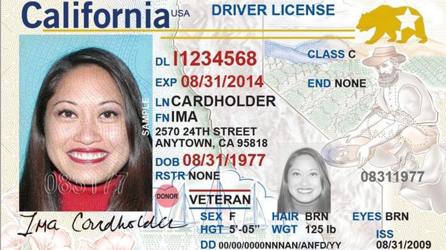 A sample of a California Real ID is seen in a photo from the DMV's website.