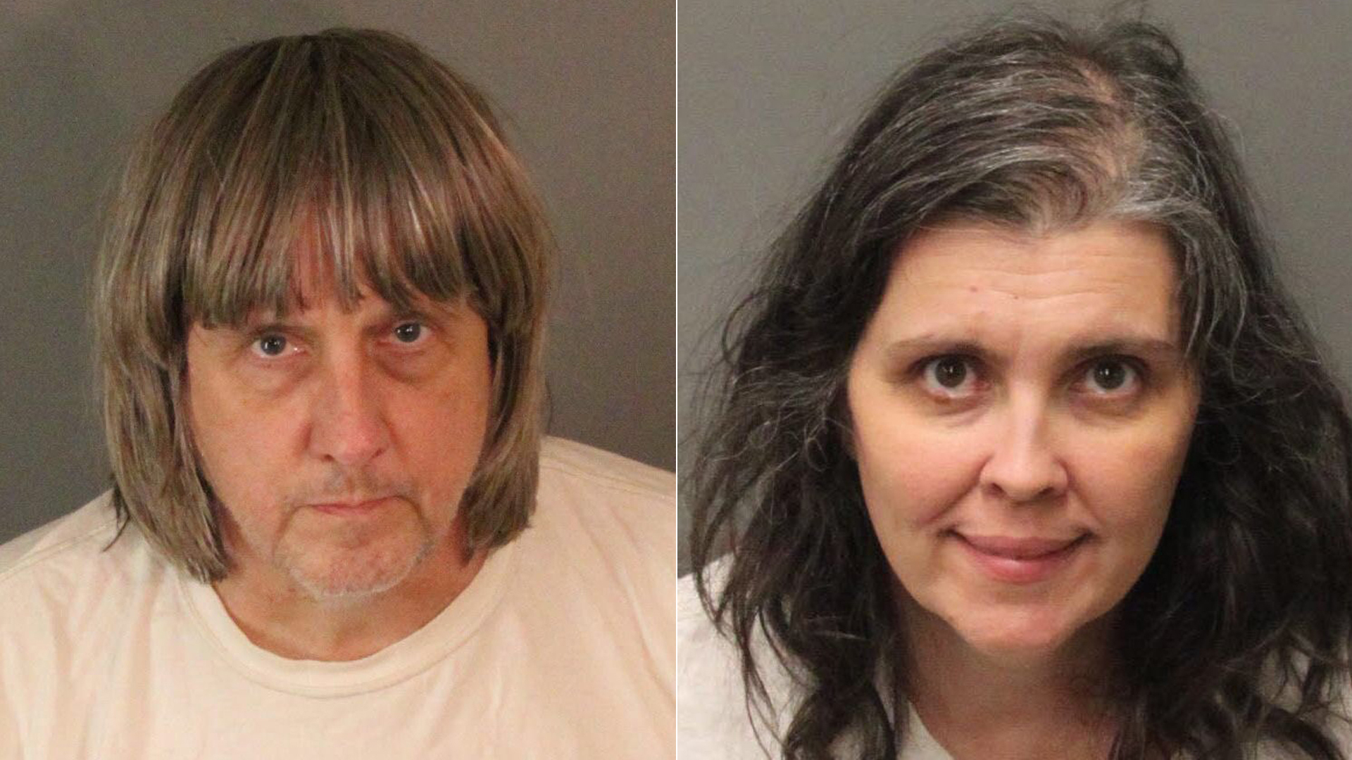 David Allen Turpin, left, and Louise Anna Turpin, right, are seen in booking photos released by the Riverside County Sheriff's Department.