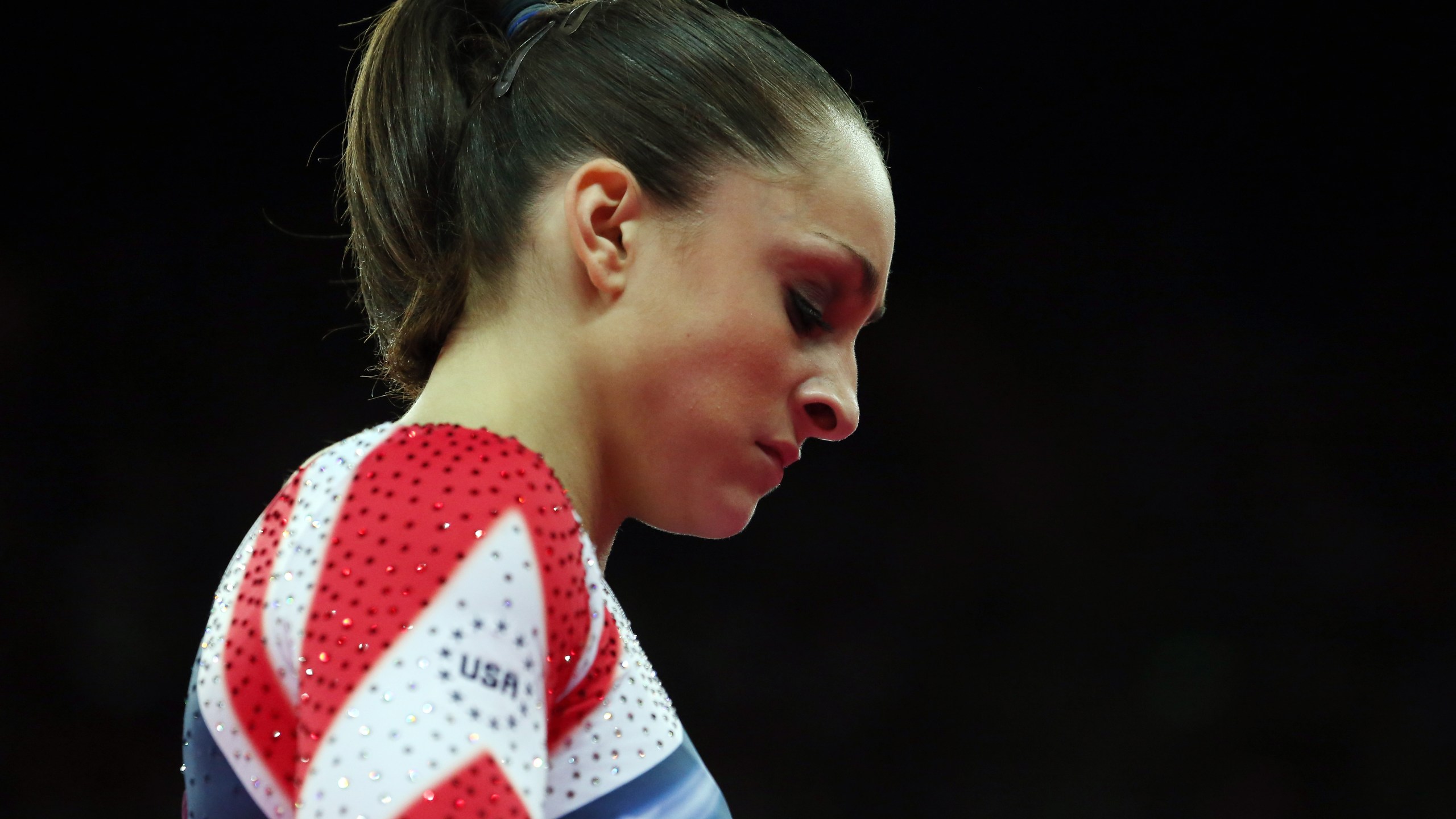 Jordyn Wieber of the United States of America reacts after she competes during the Artistic Gymnastics Women's Floor Exercise final on Day 11 of the London 2012 Olympic Games at North Greenwich Arena on August 7, 2012 in London, England. (Credit: Ronald Martinez/Getty Images)