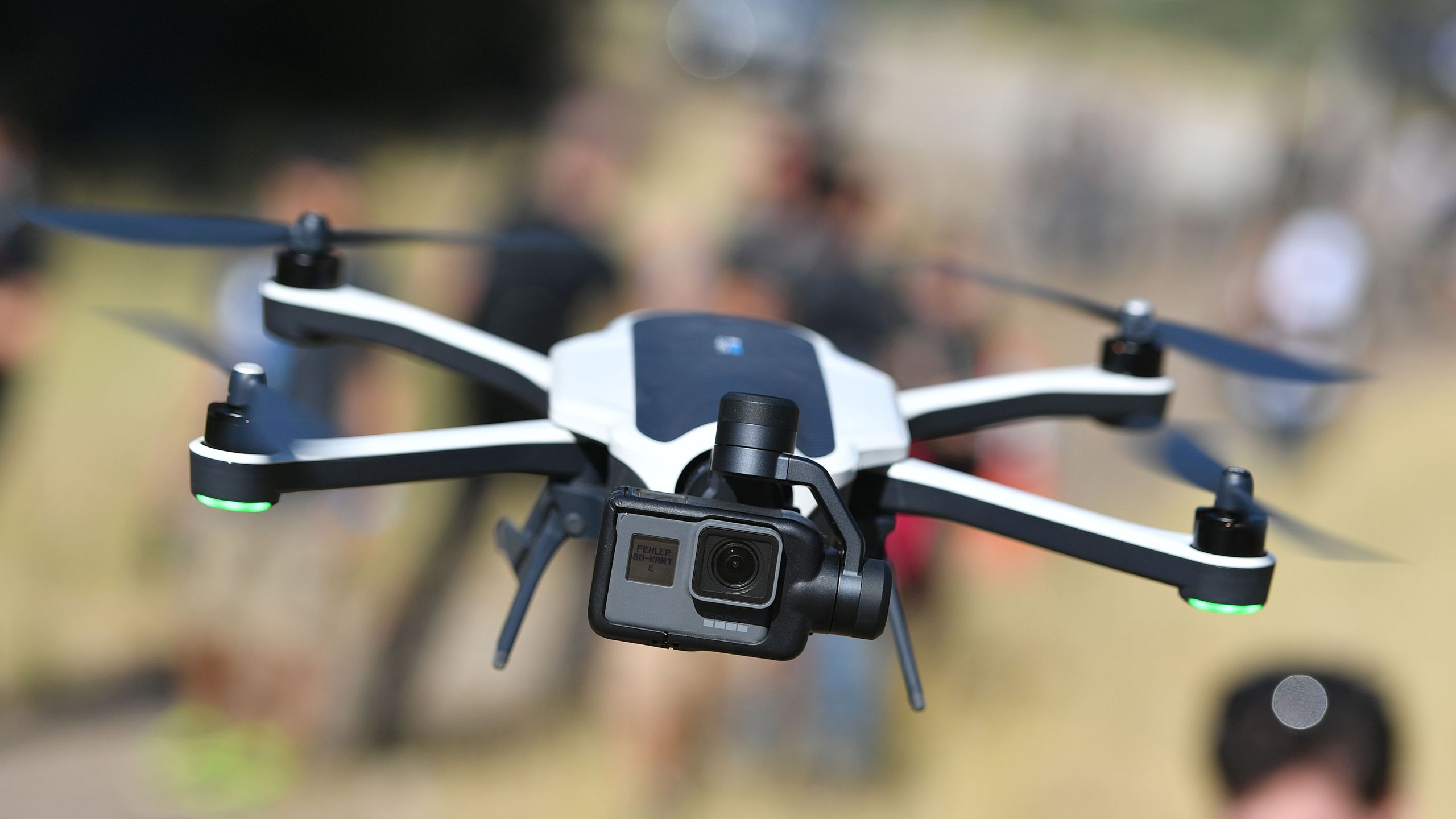 A new GoPro Karma foldable drone is seen flying during a press event in Olympic Valley, California on Sept. 19, 2016. (Credit: JOSH EDELSON/AFP/Getty Images)