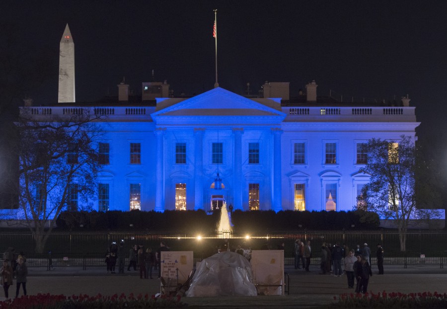 The White House is lit in blue in honor of World Autism Awareness Day in Washington, April 2, 2017. (Credit: SAUL LOEB/AFP/Getty Images)